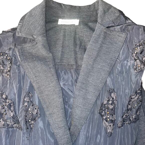 Bonita Women's Button Front Crinkle Jacket l Beaded Lace Accent Black Size 46 L - Picture 4 of 14